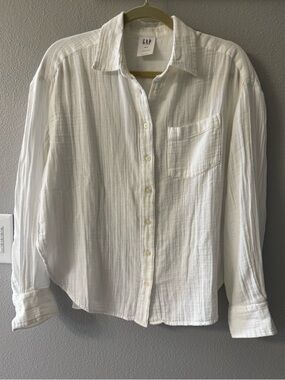 GAP White Lightweight Linen-look Button-Down Shirt